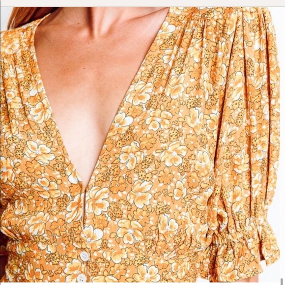 Faithfull the brand saffron Rafa ditsy floral midi dress xsmall yellow gold xs - Picture 6 of 12